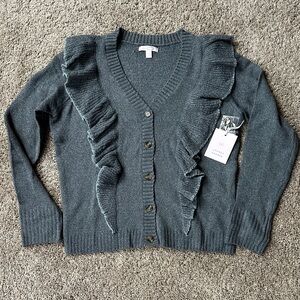 LC Lauren Conrad Blue Ruffled Cardigan NWT